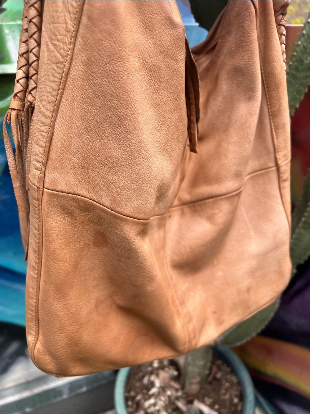 Soft Tan Leather Hobo Tote with Braided Strap - Picture 8 of 13